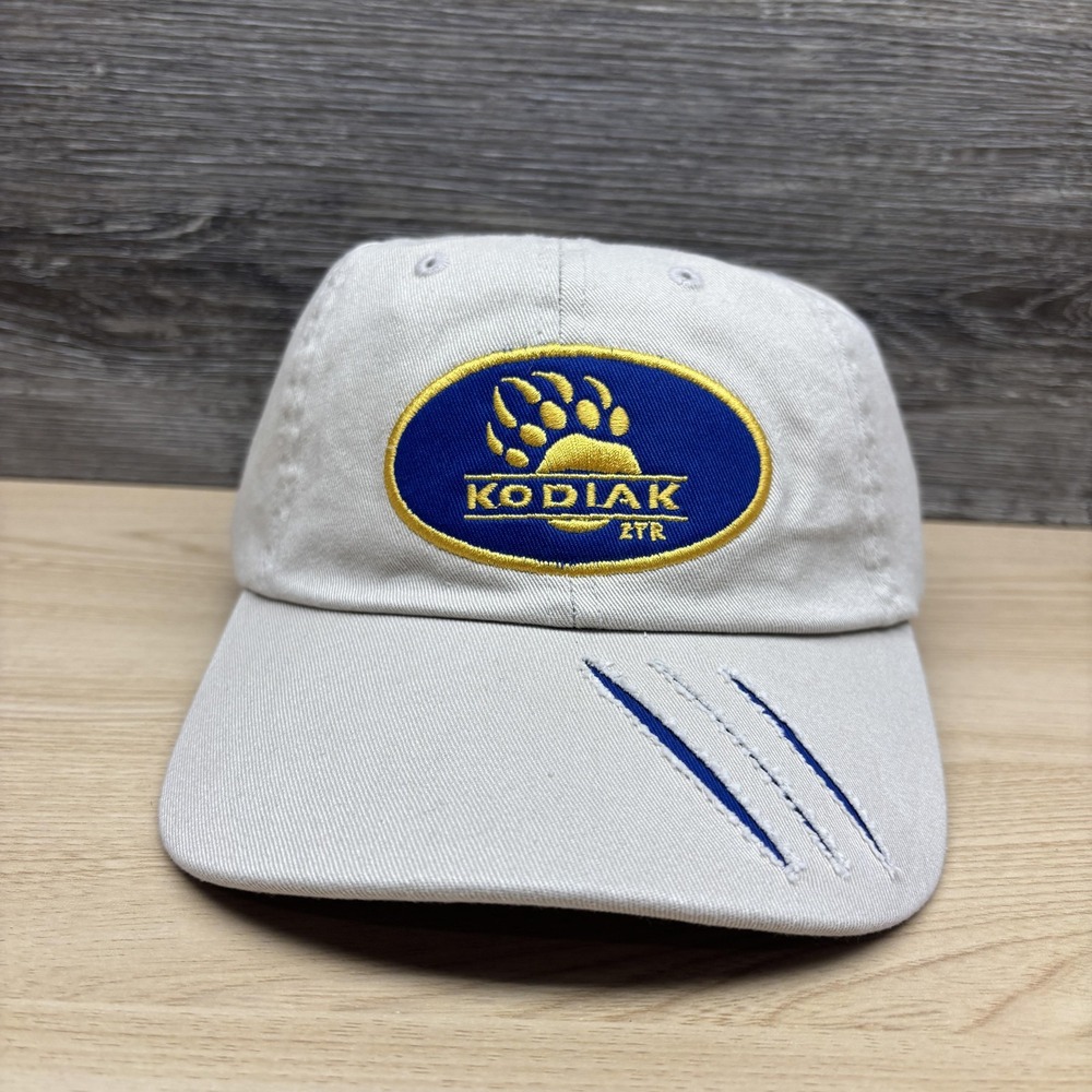 Kodiak ZTR Hat Cap Strap Back Mens Tan Blue Baseball Claw Slash Embroidered